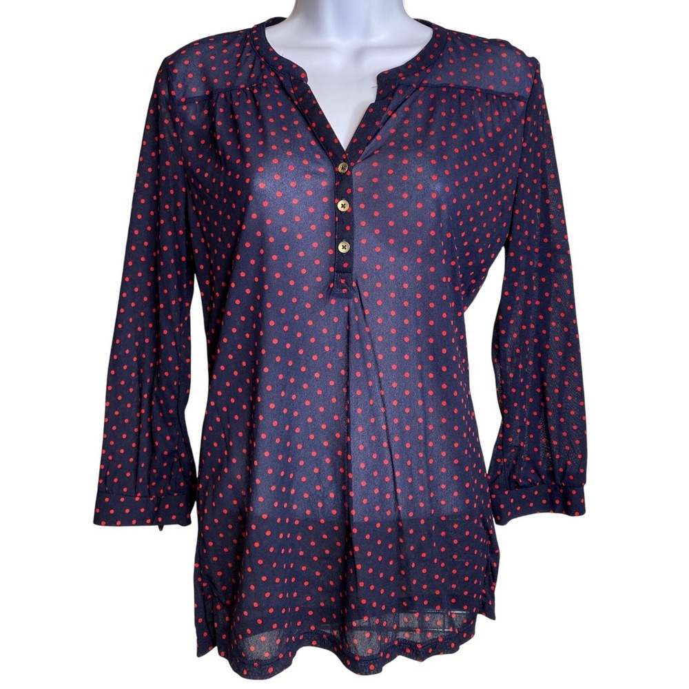 VTG 90s OUTBACK RED x THE LIMITED Womens Navy Red Polka Dot Sheer Top Sz S Girly